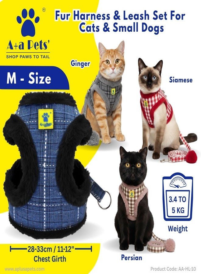 A+a Pets طقم سرج ومقود فاخر من الفرو من A+a للحيوانات الأليفة للقطط والكلاب الصغيرة | خفيف الوزن، مقاوم للهروب، طقم سترة (أزرق، متوسط) - Image 4